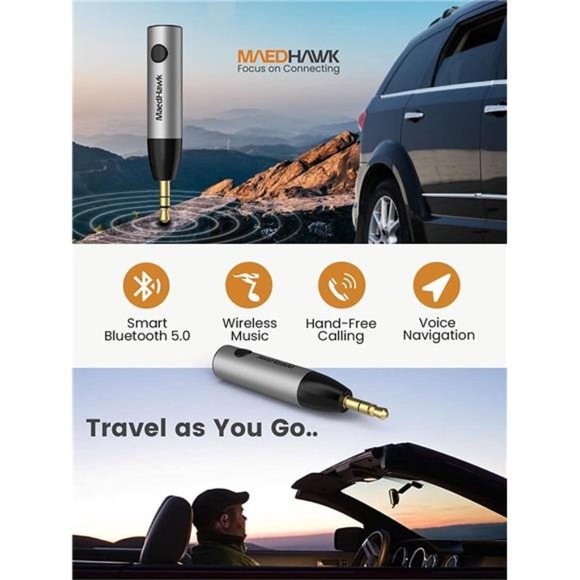 Bluetooth 5.0 Receiver, Bluetooth Aux Adapter/Portable Wireless Audio Car Kit - Picture 2 of 6